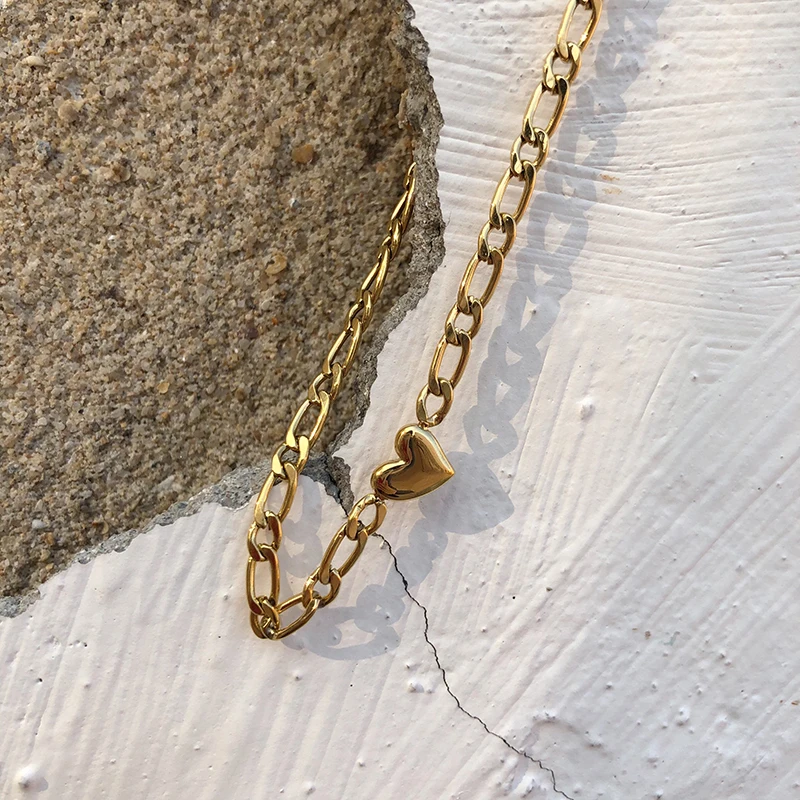 Amaiyllis 18K Gold Figaro Liebe Pfirsich Herz Halskette Halsband Schlüsselbein Kette Halskette handgemachte Boho Collier Kolye Collares Schmuck – Detail 3