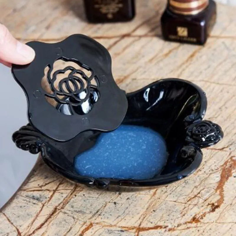 Bathroom Soap Holder Black Rose Soap Box Retro Double Layer Household Soap Tray Holders Bathroom Storage Gadgets For Soaps