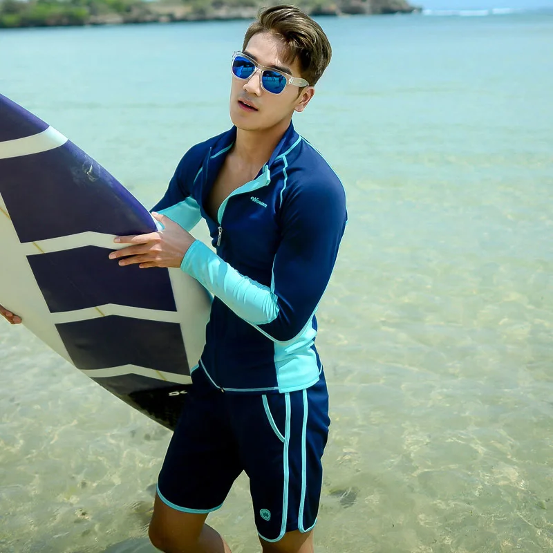Пара rashguards одежда для плавания для женщин сексуальный купальный костюм для женщин s Девушки купальный костюм корейские Купальники на молнии Сплит с длинными рукавами брюки