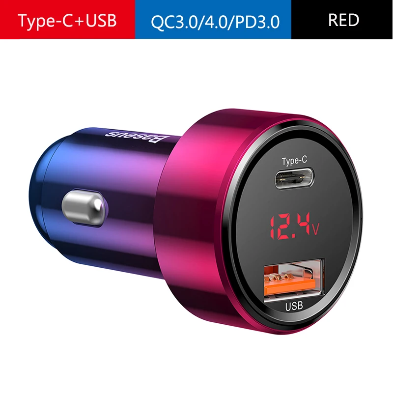 Baseus 45 Вт автомобильное быстрое зарядное устройство 6A Mini USB QC3.0 автомобильное быстрое зарядное устройство для iPhone Xiaomi Smart display type C SCP PD автомобильное зарядное устройство - Название цвета: USB Type C Red