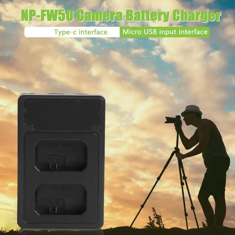 Portable New NP-FW50 Camera Battery Charger for Sony A6000 5100 A3000 A35 A55 A7S II with Type-C and Micro-USB Input Interface