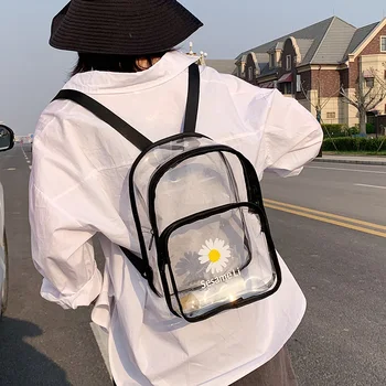 

Daisy Print Transparent School Backpack Student Safety Waterproof Travel PVC Bagpack Leisure Daily Beach Summer Shoulder Bags