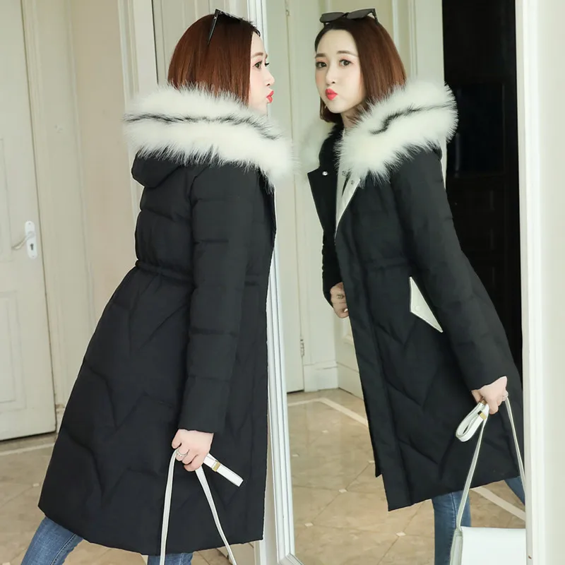 Black-2 25 градусов, зимние женские меховые парки, толстые, теплые, с большим меховым воротником, с капюшоном, куртки, пальто, парки, верхняя одежда, куртки, большие размеры - Цвет: Black-2