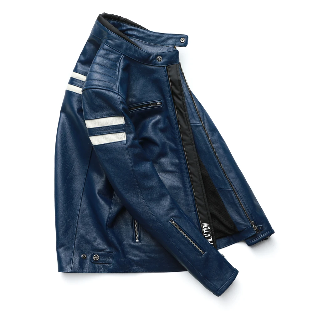 Giacca da moto uomo 4 protezioni 100% cappotto in pelle di mucca uomo Motor Biker giacche cappotto in pelle maschile autunno asiatico taglia M218 5