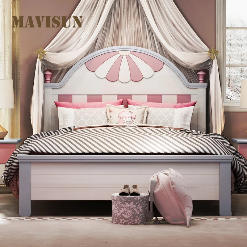 St. Tisbourg Pink Children's Bed Solid Wood Princess Mediterranean Solid Wood Bed Girl Daughter Room Girl Bedroom Furniture