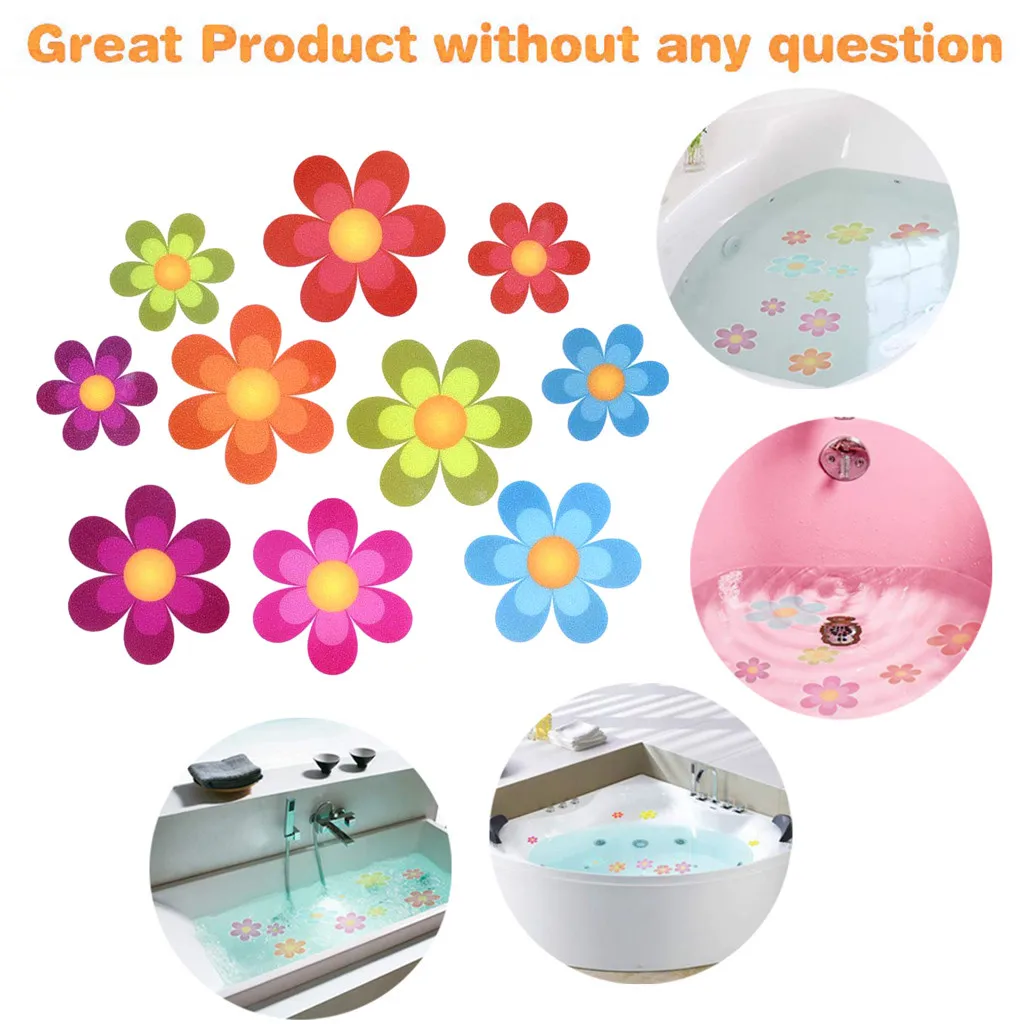 10PCS Anti Slip Bathtub Stickers Colorful Flower Self Adhesive Non Slip