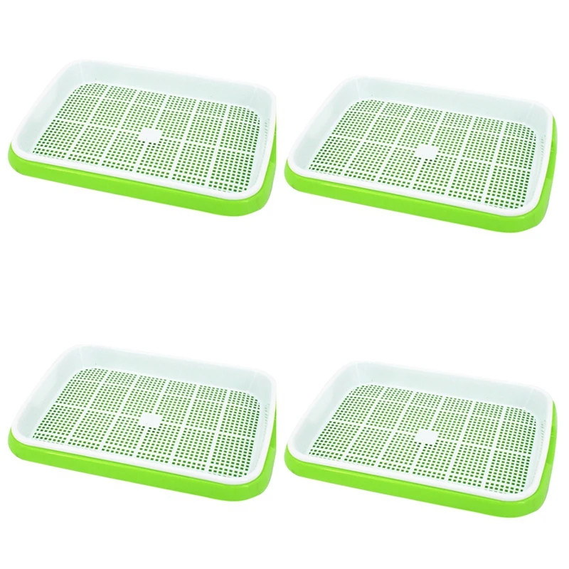 4Pc/Set Plant Flower Germination Tray Box Double-Layer Seed Sprouter Nursery Tray Hydroponics Basket(Green