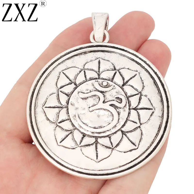 ZXZ 2 шт. тибетские серебряные подвески с большим лотосом Ом АУМ круглые для