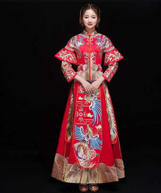Style 2 Красное китайское свадебное платье Cheongsam традиционное Стильное вечернее платье с вышивкой длинное Qipao женское и мужское размер S-XXL - Цвет: Style 2