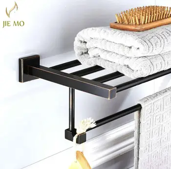 

Black finish bronze Bathroom Shelves Black Towel Rack Holder Towel Hanger Bath Towel Holders WC Clothes Storage ShelF B61