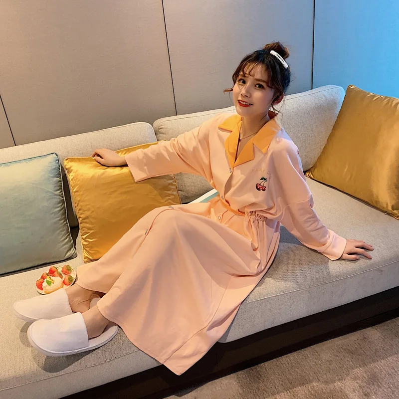 

Nightgown Women's Spring New Style Cardigan Loose-Fit Long Sleeve Long Korean-style INS Online Celebrity Graceful Dress Nightgow