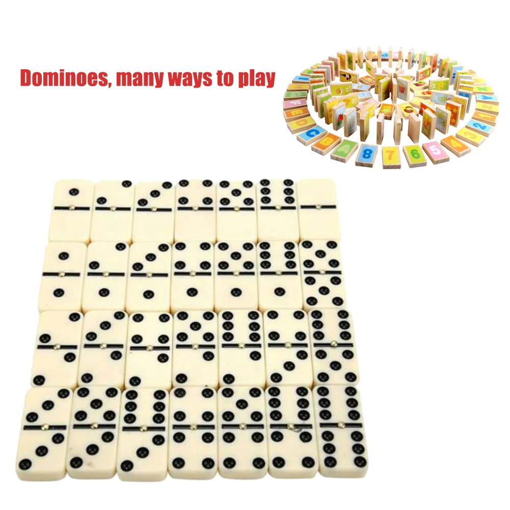 Juego de ajedrez de juguete clásico para niños, juego de fichas de juego de entretenimiento con caja de bloques de viaje portátil tradicional para niños, juego de dominó de punto doble y seis, 28 Uds.