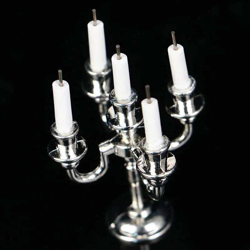 1Set Dollhouse Miniature Candles and Candlestick Cake Candle Holders Toppers For Doll House Decoration Accessories Kids Toys 3