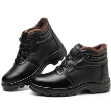 Зимняя модная рабочая обувь из искусственной воловьей кожи; уличная Защитная противоскользящая Водонепроницаемая теплая обувь для мужчин
