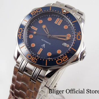 

BLIGER Brand Steel Self Winding Men Wristwatch Sapphire Glass Mental Band MIYOTA Movement Date Window