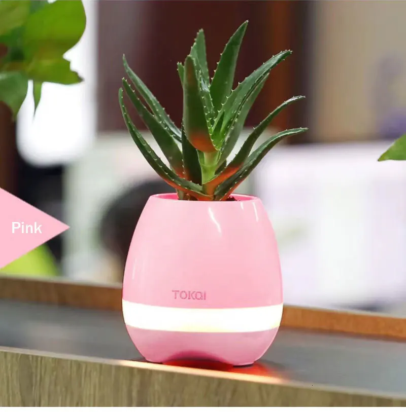 Bluetooth Audio Smart Flower Pot Touch Plant Music Potted LED Lights Plastic Vase Home Decoration Accessories Children's Toys