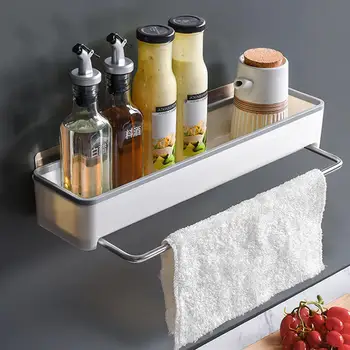 

Bathroom Kitchen Hanging Storage Shelf Rack Towel Bar Shampoo Bottle Holder Organizer