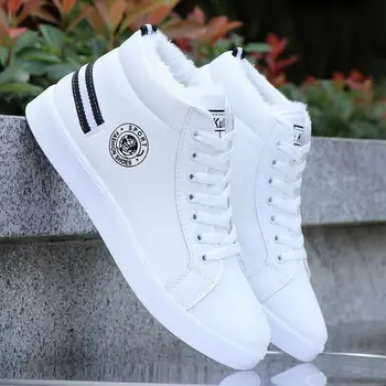 

White Sneakers Ankle boots For Men Winter Plush Boots Leather Shoes Comfortable Sneakers Boys Waterproof Snow Boots 2020