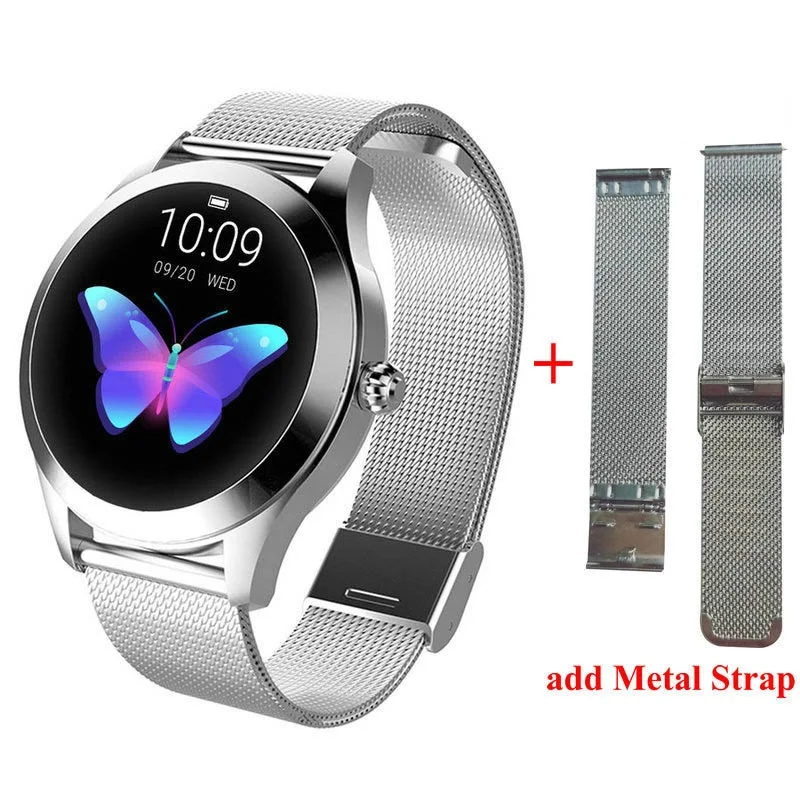add extra strap IP68 Водонепроницаемые Смарт-часы для женщин Прекрасный браслет монитор сердечного ритма мониторинг сна Smartwatch подключение IOS Android KW10 band - Цвет: add extra strap