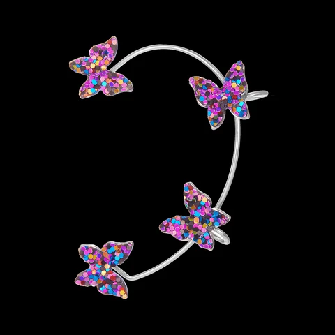 Shining Sequins Butterfly Ear Cuff Women Girl No Piercing Earrings Soft Adjustable Copper Ear Clip Jewelry Free Shipping