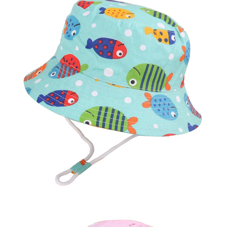 Silicone Anti-lost Chain Strap Adjustable  Spring Summer Baby Bucket Hat For Children Cartoon Animal Fisherman Cap Boys Girls Cotton Breathable Autumn Outdoor Sun Hats crochet baby accessories