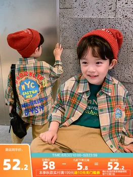 

Pure Cotton Handsome Thin Boy's Long-Sleeved Plaid Shirt Spring and Autumn Korean-Style Children's Big Boy Baby Shirt