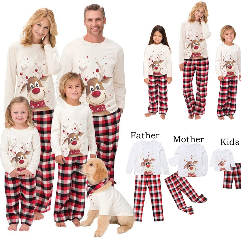 Family Christmas Pajamas Xmas Deer Print Family Matching Clothes Adult Women Man Kids Christmas Pjs Clothing Outfits