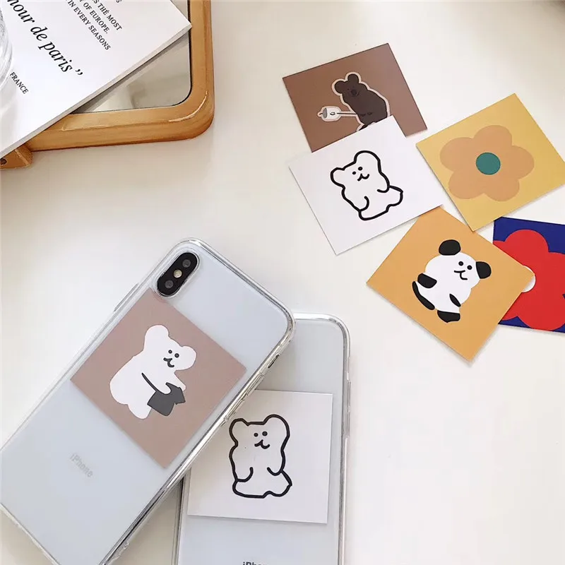 

INS Korea Cute Cartoon Animal Puppy bear Flower Card Transparent case For iphone 6s 7 8 plus Xs MAX XR X fashion Phone Cover