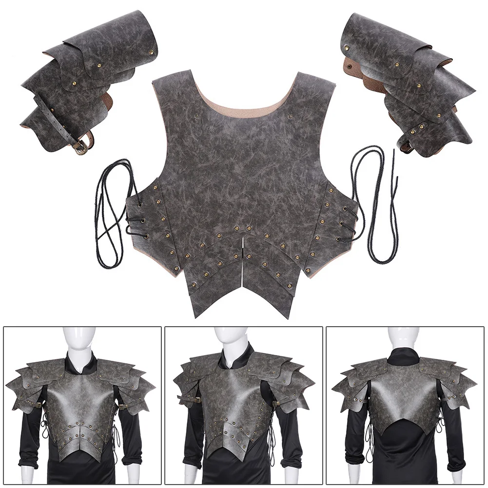 

Collection Party Photo Props PU Leather Cosplay Men Armor Medieval Costume Lace-up Performance Adult Stage Warrior Halloween