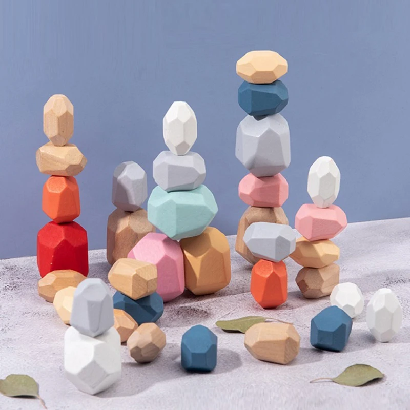 Детские деревянные цветные камни jinga строительные блоки развивающая игрушка