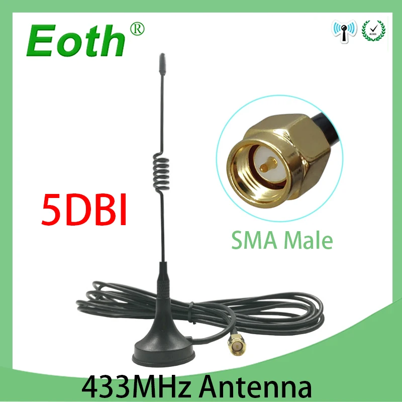 Radio Antenna LORA 433Mhz 5dbi IOT GSM SMA Male Connector Magnetic base Ham Radio Signal Wireless Repeater