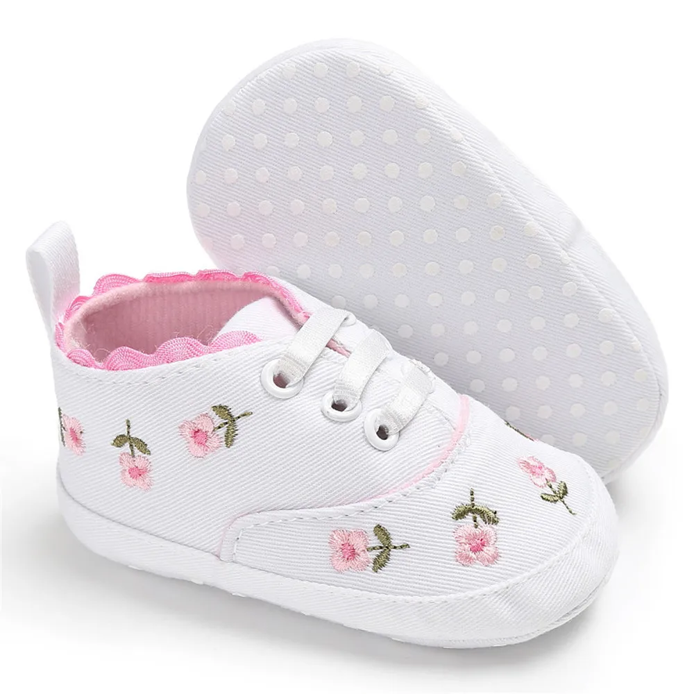 Pudcoco Cute Baby Girl Crib Shoes Newborn Flower Embroidery Soft Sole Prewalker Sneakers