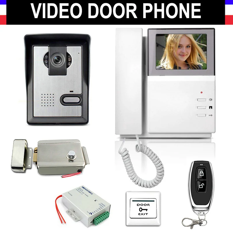 

4.3" Video Intercom Doorbell Kit with Electric Lock Power Door Exit Remote Control Video door phone system
