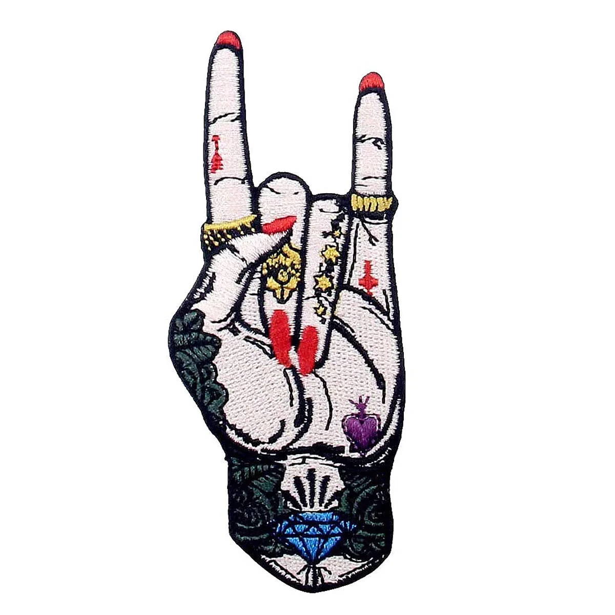 Rock and Roll hand Sign Music Biker Iron Sew on Embroidered Patch 