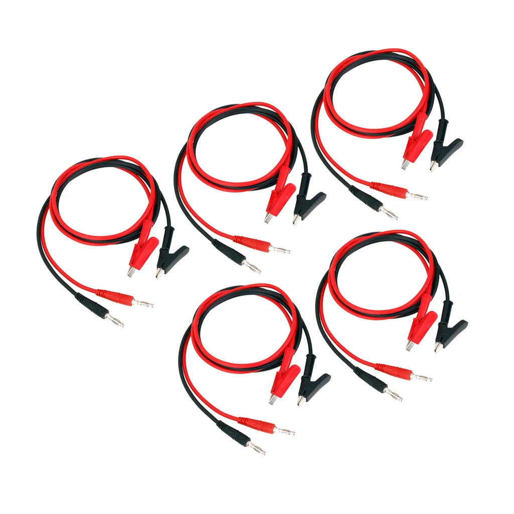 Banana Plugs to Alligator Clips 15A 100cm Copper Multimeter Test Leads Wire Cable (10pcs/Set, Black & Red)