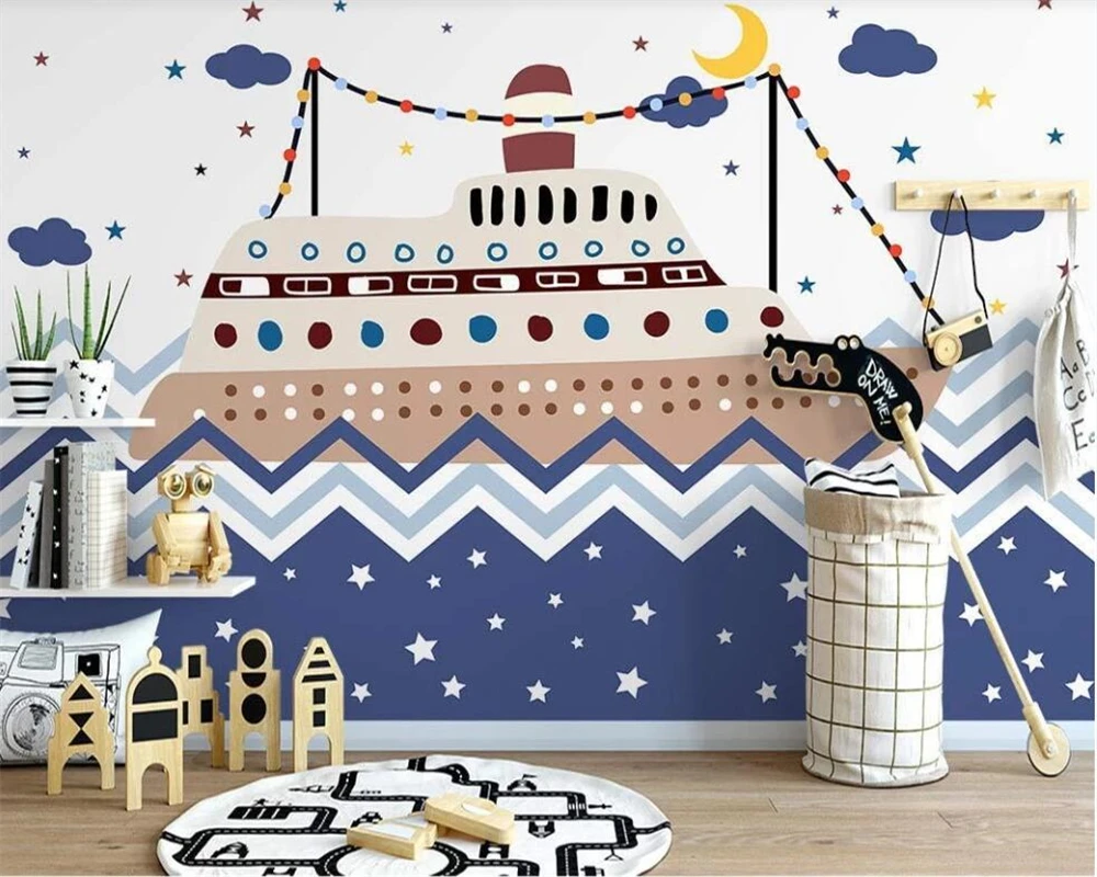 

beibehang papier peint Customized new Nordic hand-painted nautical boat children's room interior background wallpaper