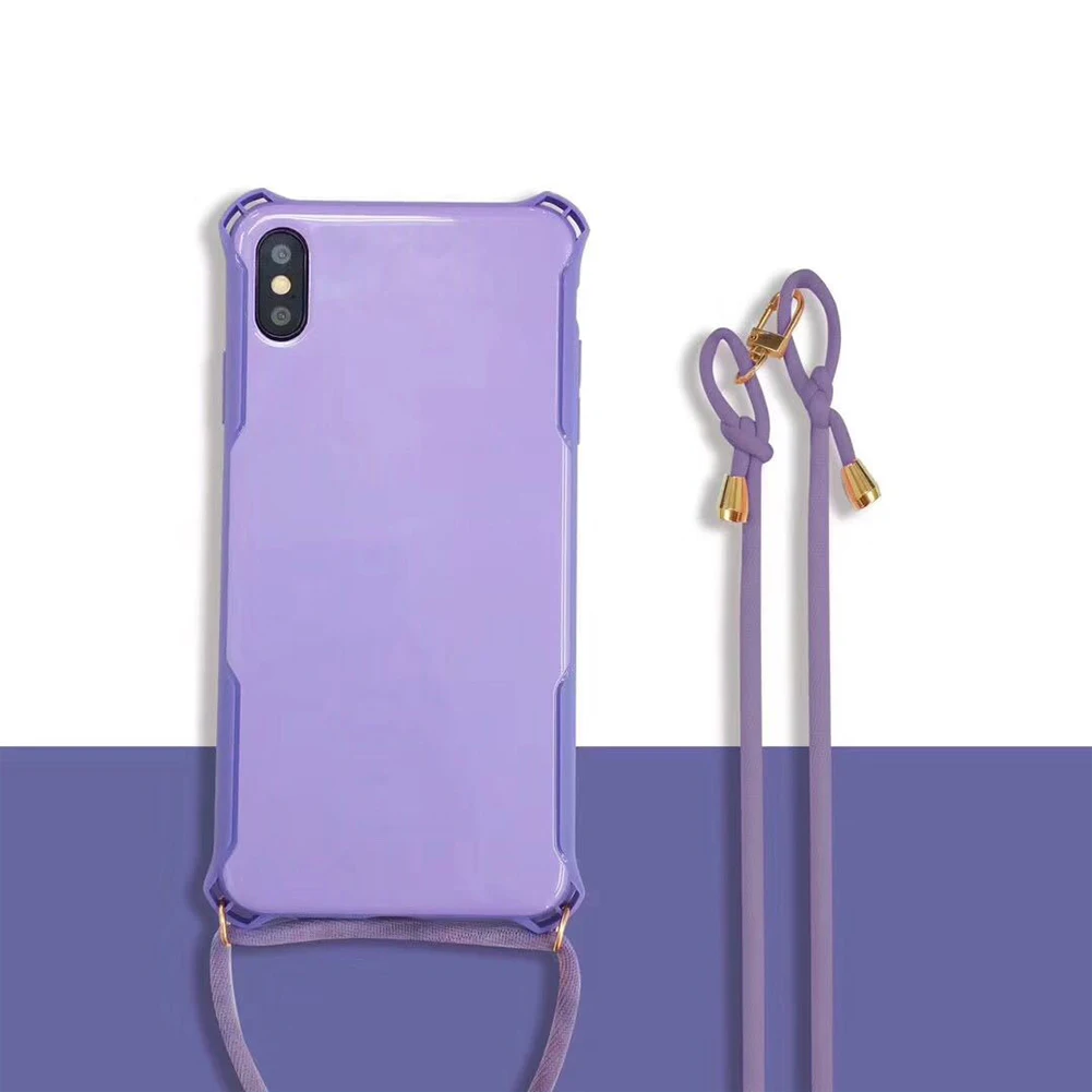 Purple color Чехол с ремешком через плечо для iPhone X, XS, XR, 11 Pro, Max, 7, ожерелье на ремешке, чехол из ТПУ для huawei P30 Pro, защита от потери - Цвет: Purple color