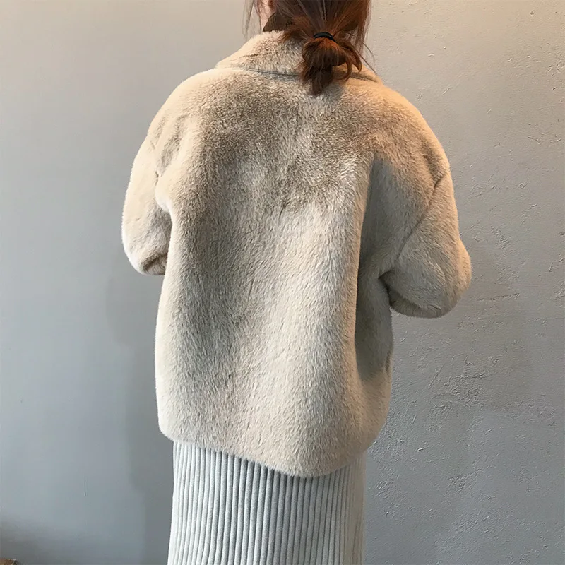 winter new fur one piece rabbit like coat women's loose temperament warm and thickened top winter coat women