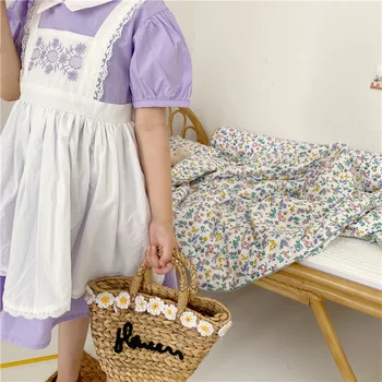 

BOBOMOON Summer 2020 Girl Fake Two-piece Short-sleeved Dress Girl Embroidered Lapel Dress Thanksgiving Kids Dresses for Girls