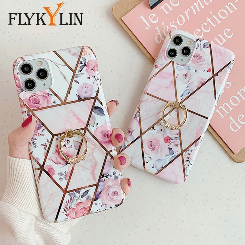 FLYKYLIN Ring Stand Floral Case For Samsung Galaxy S8 S9 S10 Plus S10e Note 20 10 A40 A50 A1 A70 Cover IMD Silicone Phone Coque | Мобильные