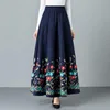 Mom elegant Embroidered Maxi pleated skirt Women Plus Size Winter Warm Woolen Long Skirt Lady High Waist Casual Wool Office saia ► Photo 3/6