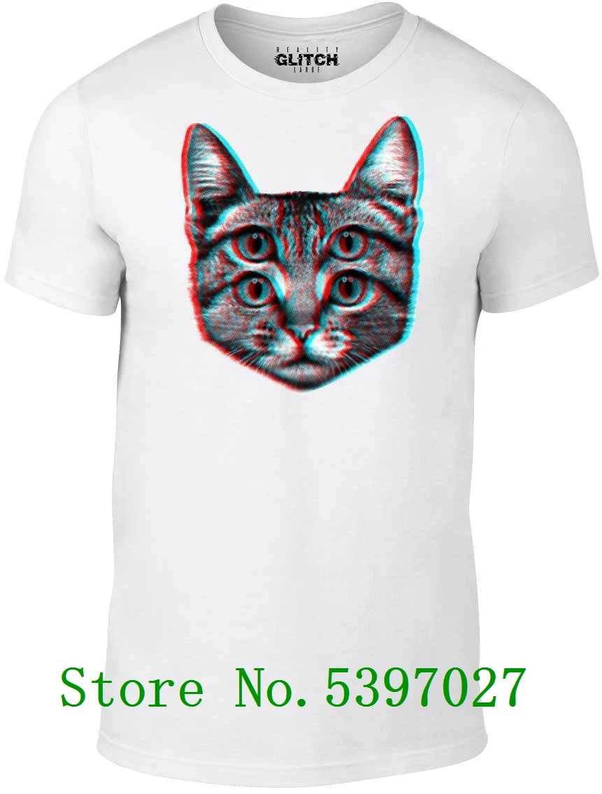 

3D Cat T-Shirt - fashion T Shirt Retro Funny Weird Trippy Cute Animal Joke Trend 2020 High Quality Men Summer Tees Nerd T Shirts