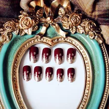 24 шт. блестящие накладные ногти для мороженого, цвета красного вина, полное покрытие, накладные ногти, французский маникюр с клеем, пресс для девочек