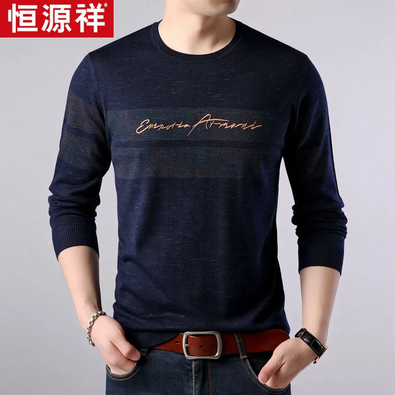 

HYX Genuine Product Autumn New Style Crew Neck Long Sleeve Knitted T-shirt Men's Wear Casual Tops Wool Thin T-shirt