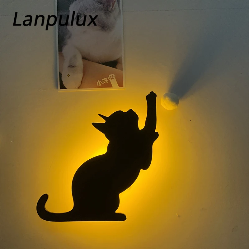 Настенный светильник Lanpulux с USB и черным котом детский ночник контролем движения
