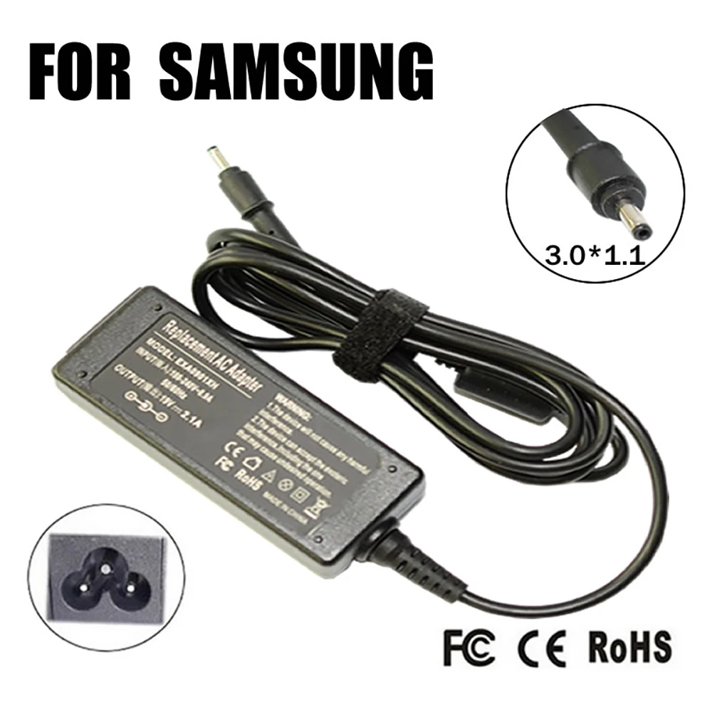 

AC Charger For Samsung Series 9 Ultrabook 905s3g 530u3c 535u3c XE500C21 NP900X1B 940X3G 19V 2.1A 3.0*1.1mm 40W Laptop Adapter