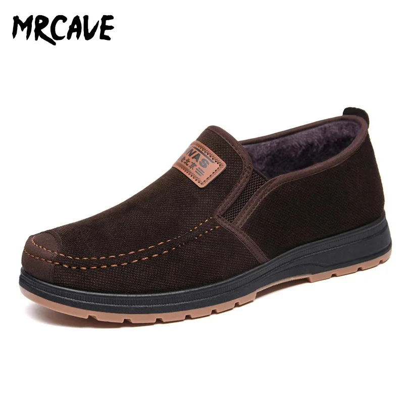 MRCAVE/зимняя мужская повседневная обувь; черные лоферы; мужские туфли для вождения; модная Уличная обувь на плоской подошве; зимняя теплая обувь на меху