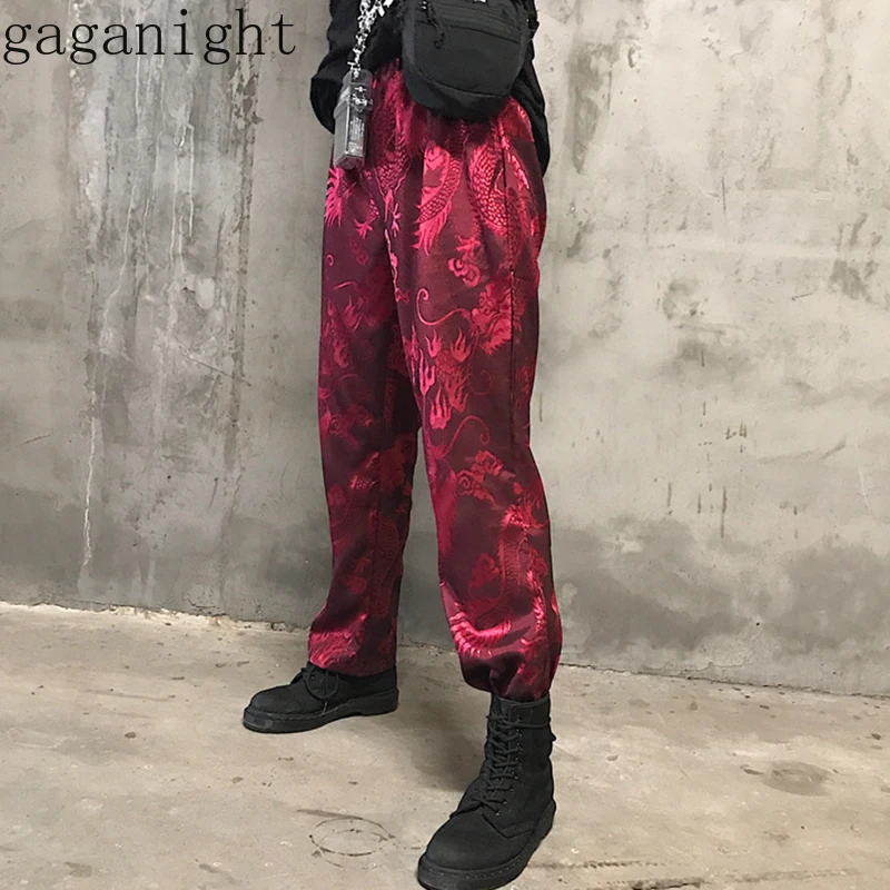 Gaganight Harajuku дракон для женщин мужчин прямые длинные брюки однотонные модные темные серии BF Стиль Уличная брюки девочек Прохладный хип хоп