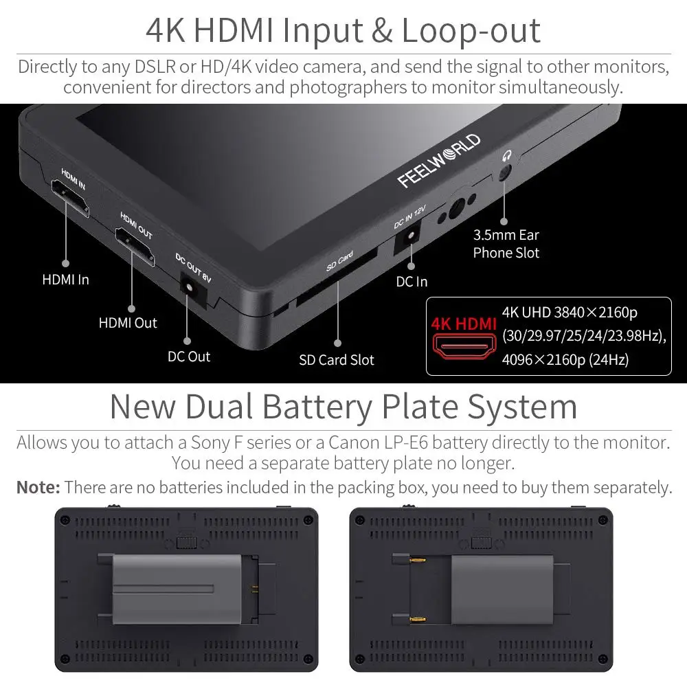FEELWORLD F6 PLUS 5.5 Inch 3D LUT Touch Screen DSLR Camera Field Monitor IPS FHD1920x1080 Support 4K HDMI Input Output Tilt Arm