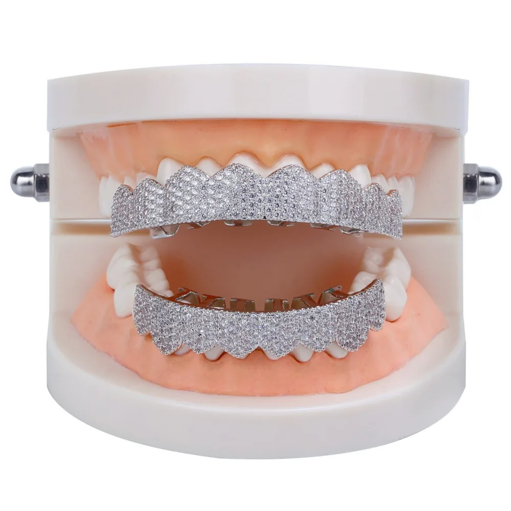 Хип-хоп Золото Серебро Цвет Iced Out Bling Teeth Grillz микро-укладка кубический циркон верхние и нижние зубы грили набор рок-Рэп ювелирные изделия